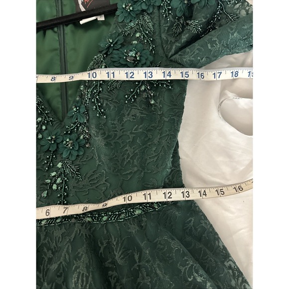 NWT Mac Duggal [ 2 ] 11215 Floral Embellished Long Sleeve ALine Gown Green J2059 - Picture 15 of 16